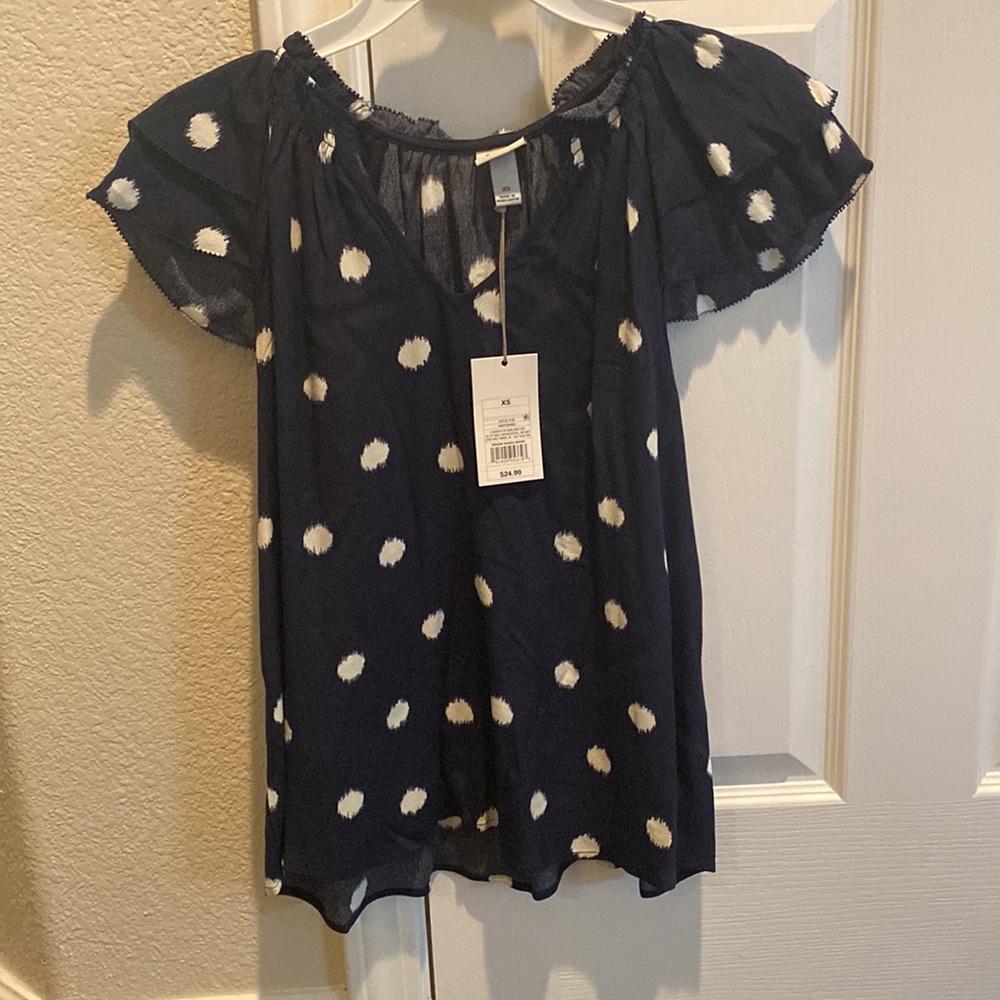 A New Day XS Navy polka dot tank NWT